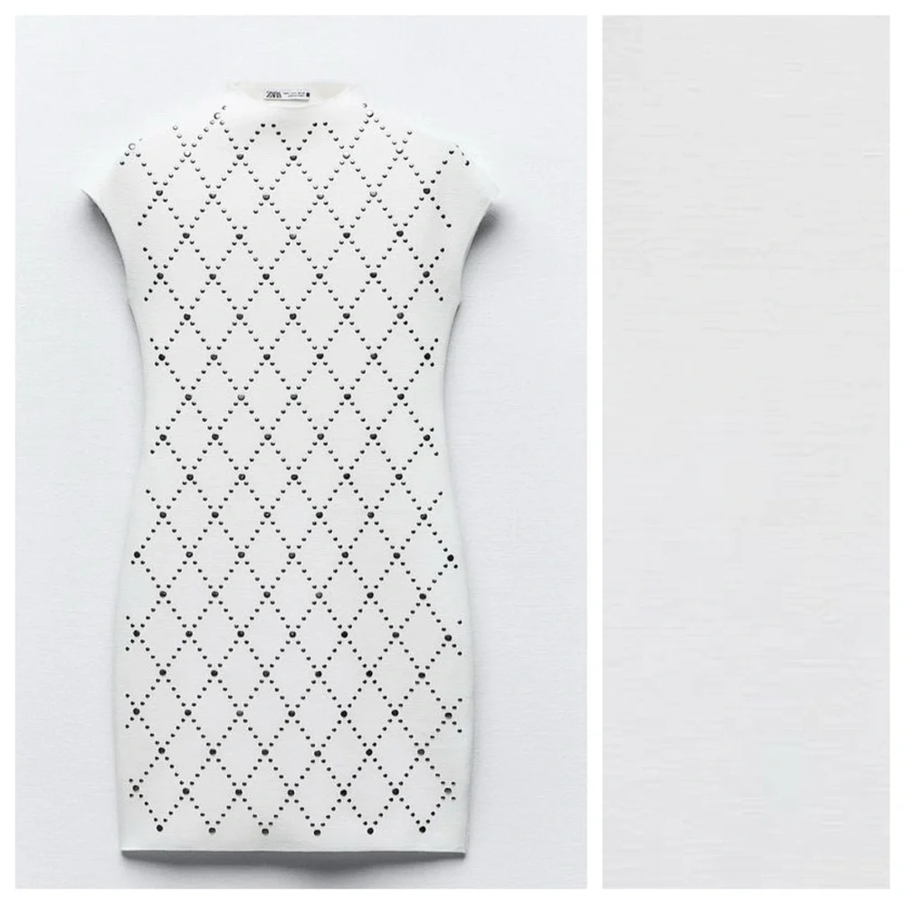 Zara White Bodycon Mini Dress with Black Pattern - Picture 5 of 11